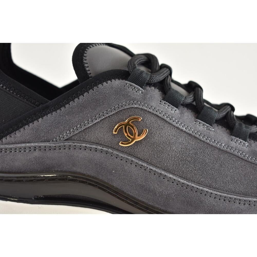 Chanel 23K Mens Grey Black White CC Logo Lace Up Low Top Trainer Sneaker 44 11 - Picture 3 of 13